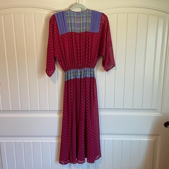 Vintage Diane Freis clover print cottagecore plaid midi dress medium - Picture 7 of 11